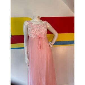 1960s 60s vintage baby pink prom dress gown maxi chiffon pastel lace cocktail s